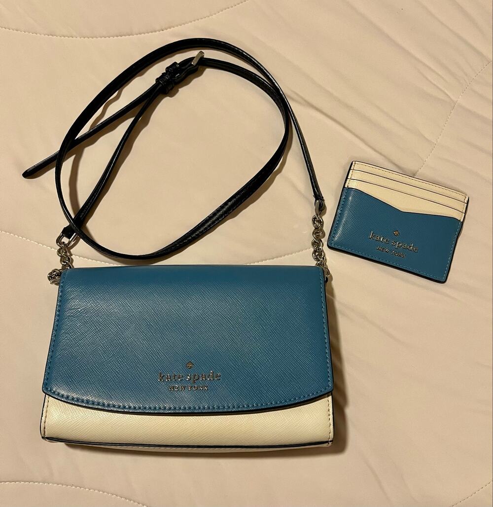 Kate Spade Staci Crossbody & Card Holder Set Colorblock Poolside Multi Saffiano